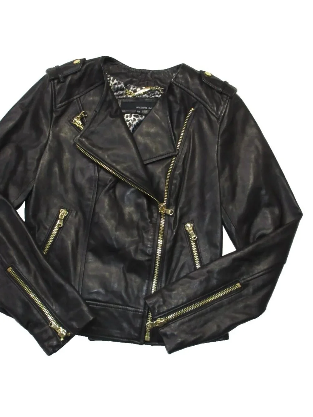 NWT Wilsons Leather Motorcycle Moto Jacket in Black XS - Picture 3 of 10